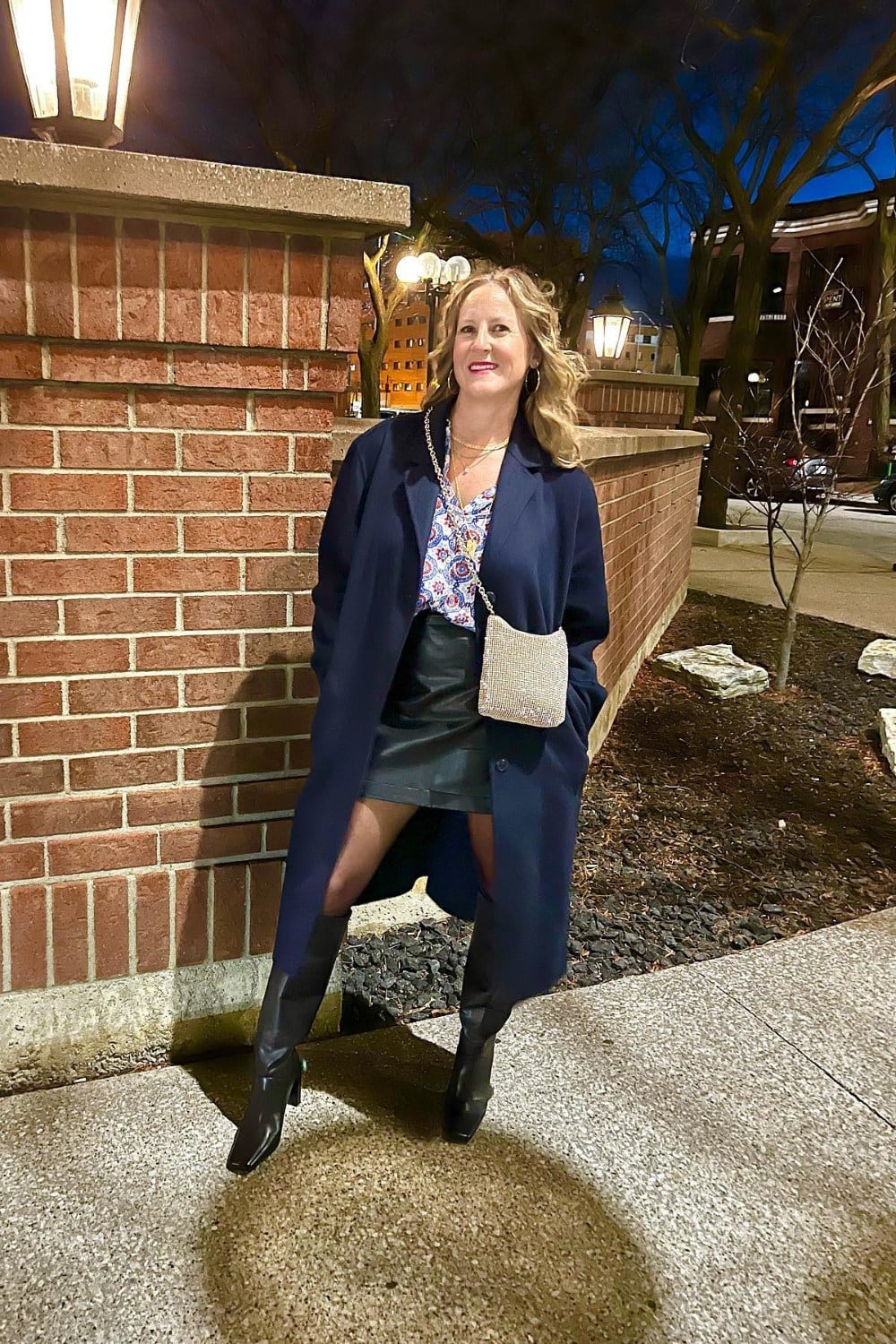Long Coat and Leather Mini Skirt