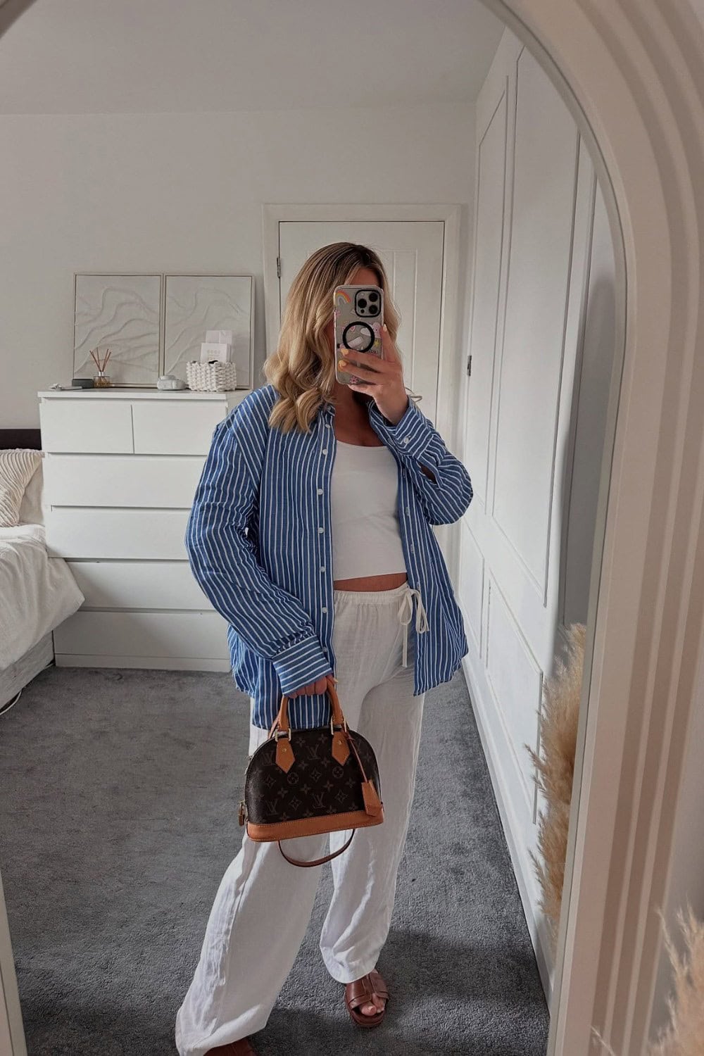 Striped Shirt and Wide-Leg Pants