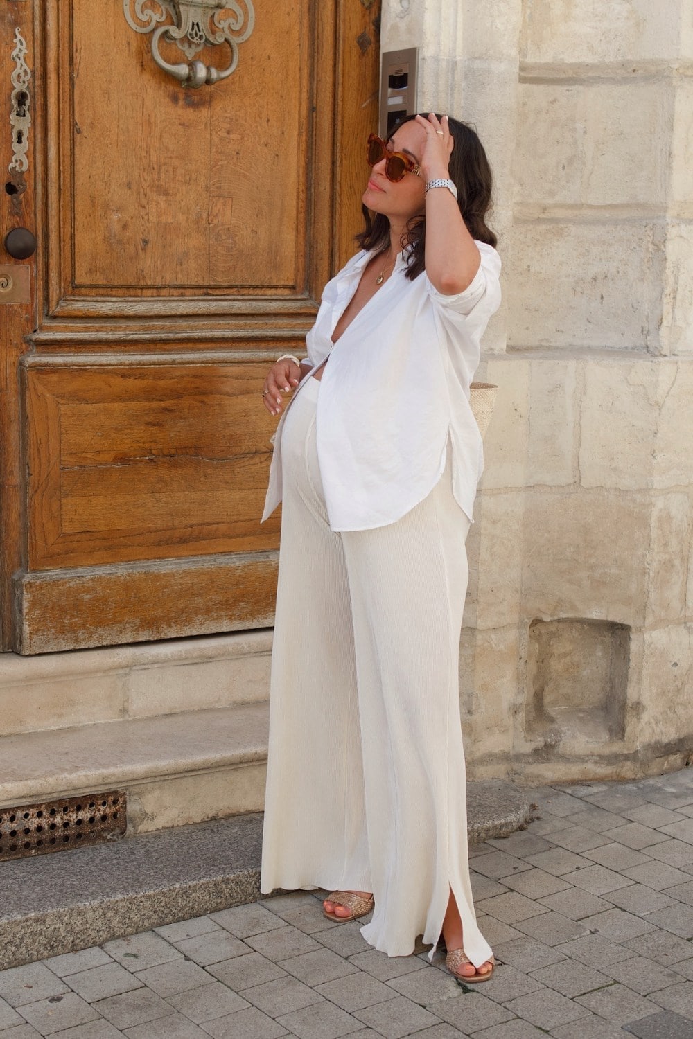 Button-Down and Wide-Leg Pants