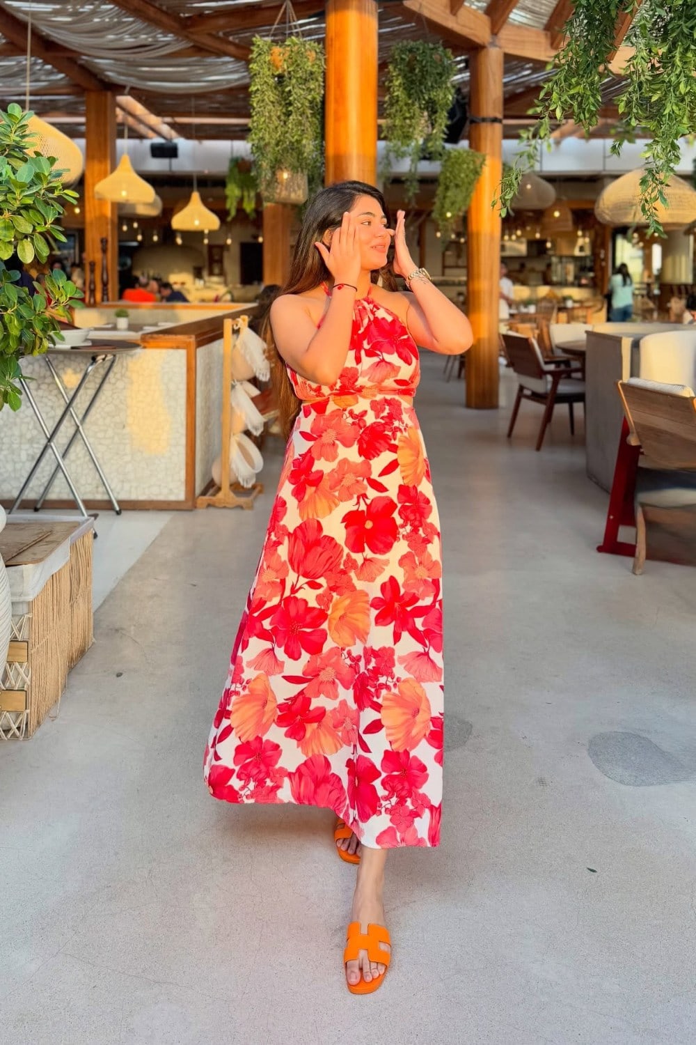 Bright Floral Halter Dress