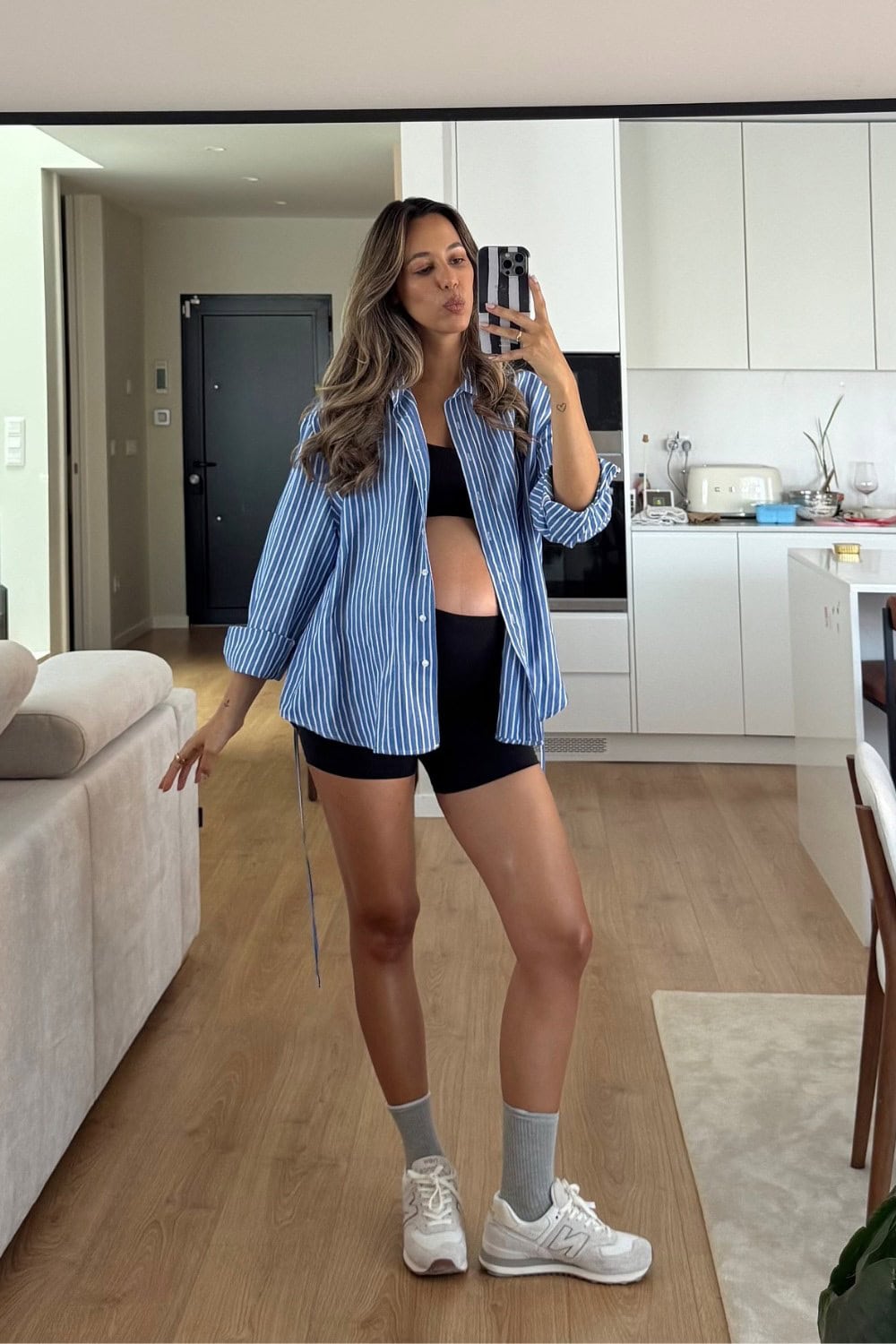 Striped Button-Up and Biker Shorts