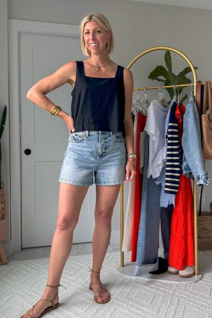 Dark Tank and Denim Shorts