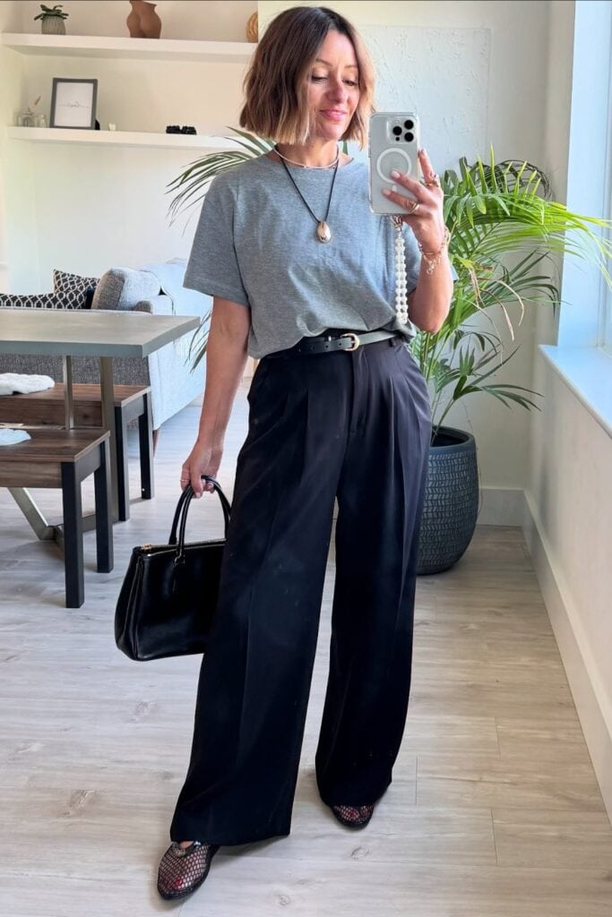 Gray Tee and Black Trousers