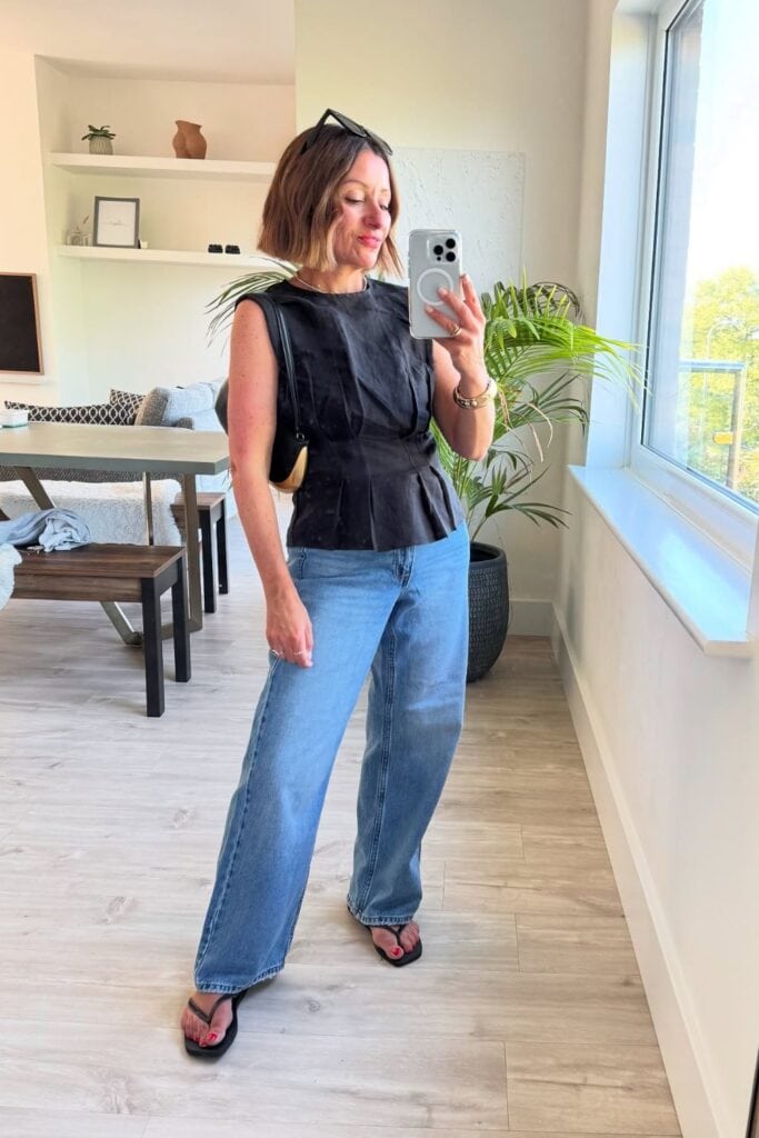 Peplum Top and Wide-Leg Jeans