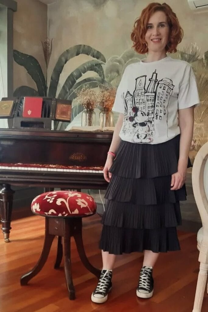 Graphic Tee and Tiered Midi Skirt
