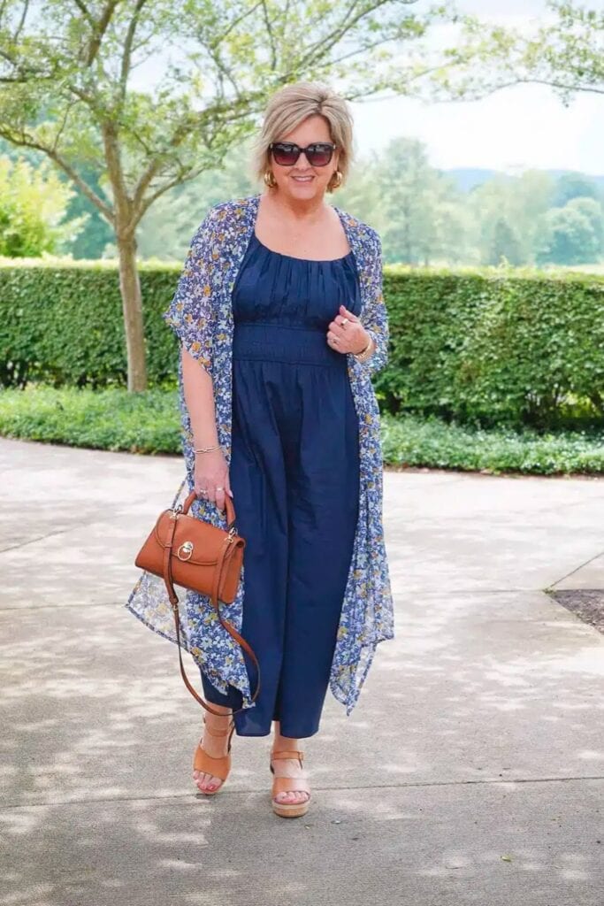 Linen Jumpsuit and Floral Kimono