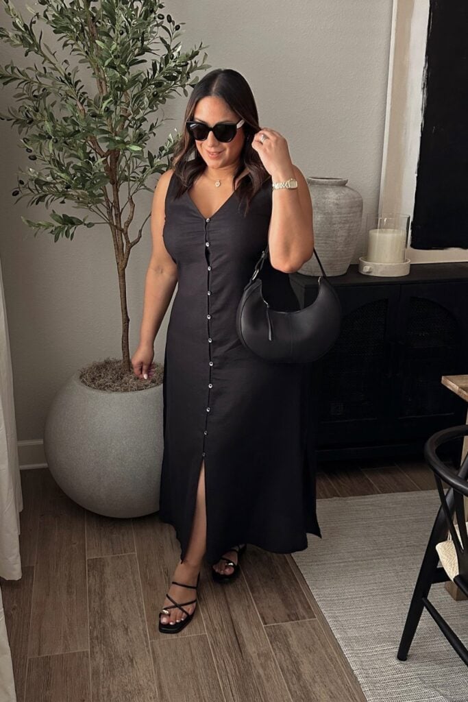 Button-Front Maxi Dress
