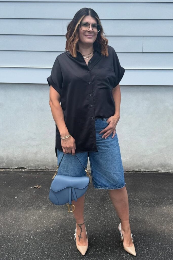 Oversized Shirt and Denim Bermuda Shorts