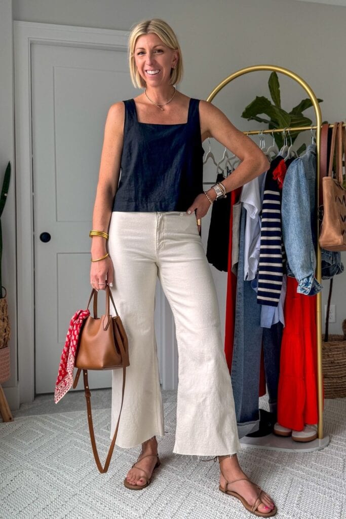 Dark Tank and White Wide-Leg Jeans