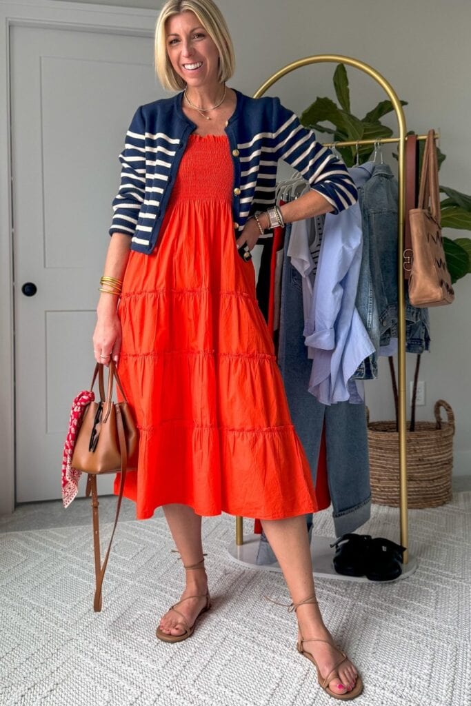 Tiered Dress and Striped Cardigan
