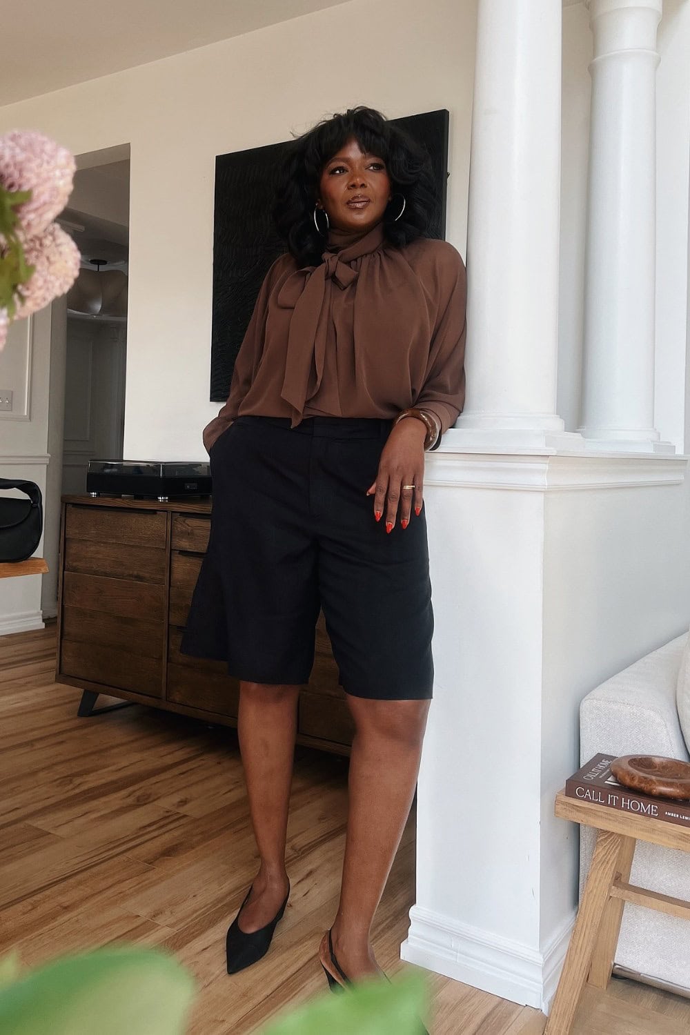 Tie-Neck Blouse and Bermuda Shorts