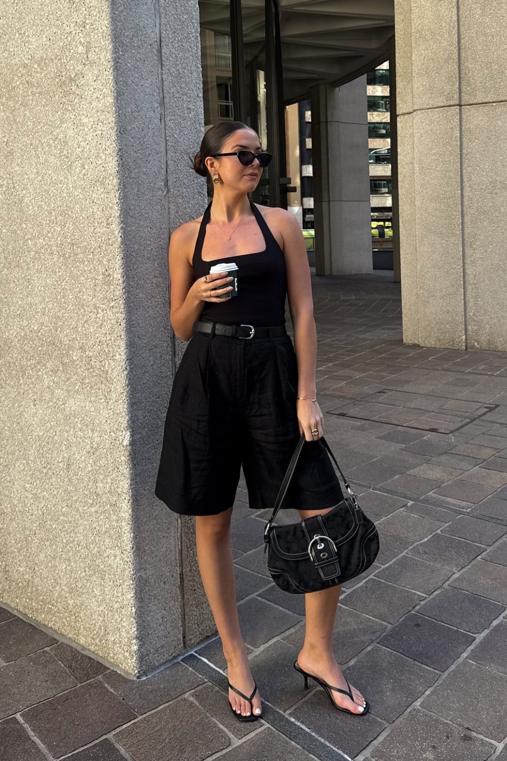 Black Halter Top and Black Shorts