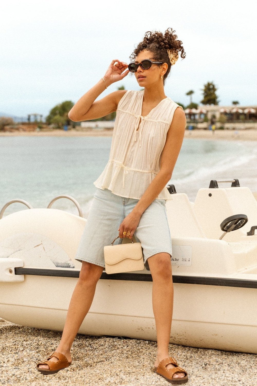 Tiered Blouse and Denim Shorts