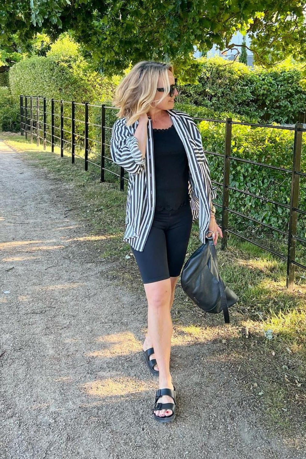 Striped Oversized Shirt and Slide Sandals