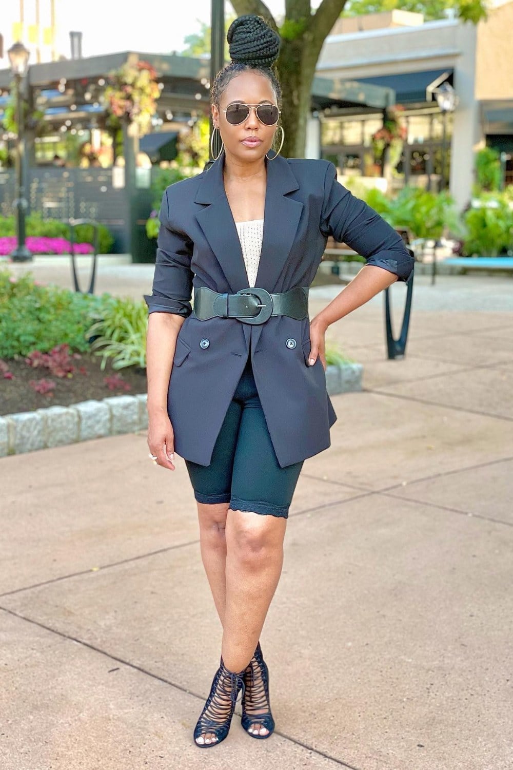 Navy Blazer with Wide Belt