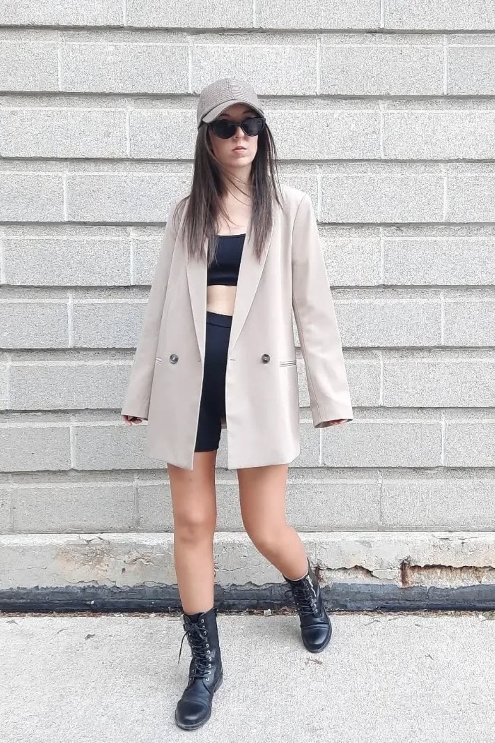 Beige Blazer and Combat Boots