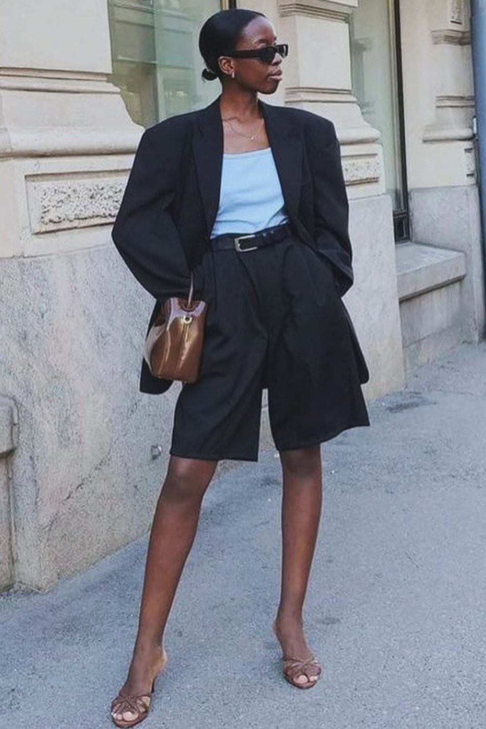 Black Oversized Blazer and Black Bermuda Shorts