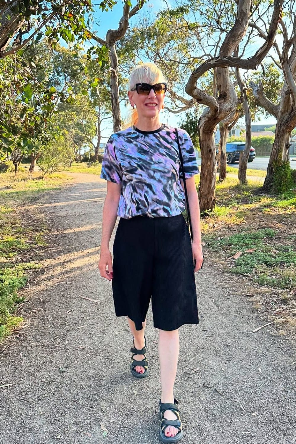 Tie-Dye T-Shirt and Black Shorts