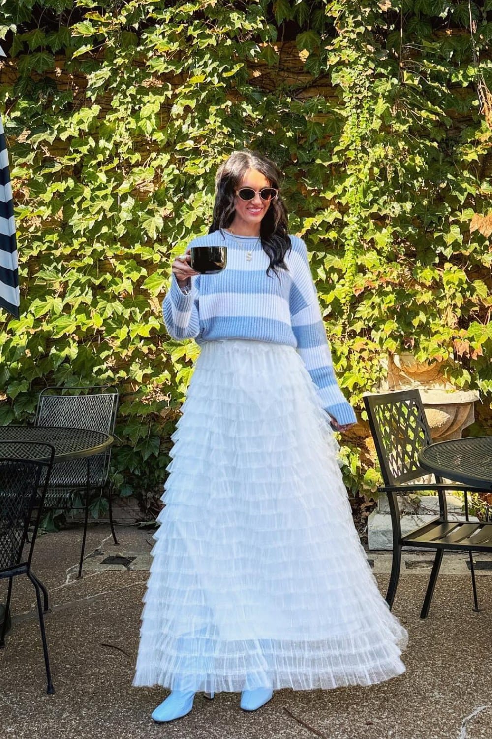 Striped Sweater and Tulle Maxi Skirt