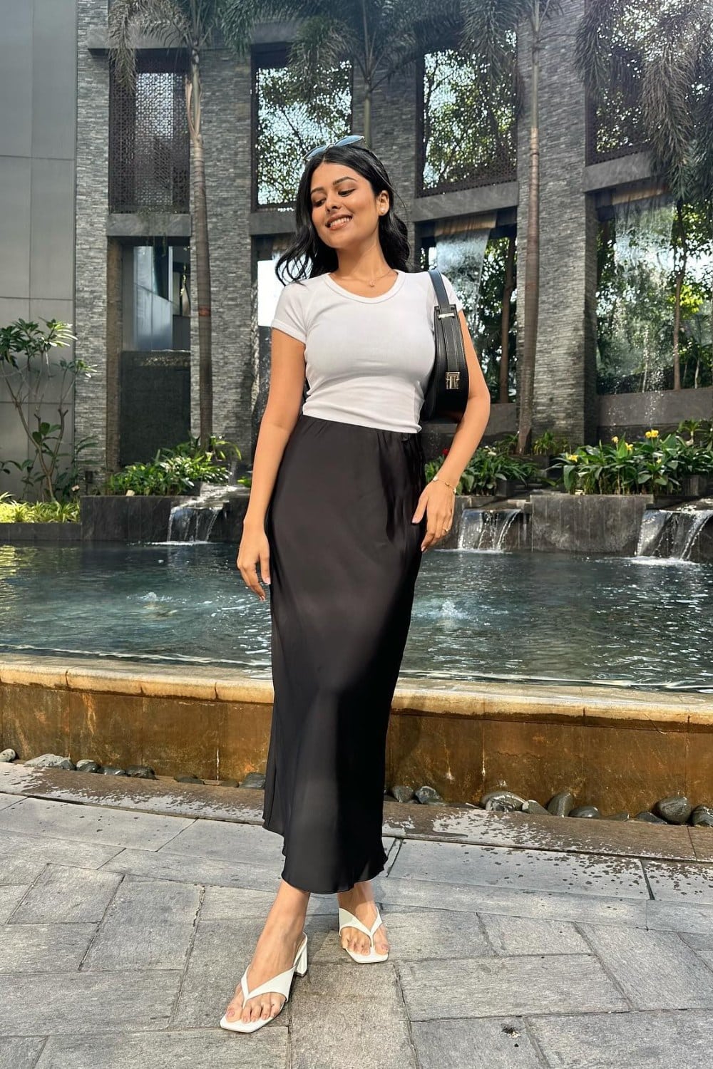 White T-Shirt and Black Maxi Skirt