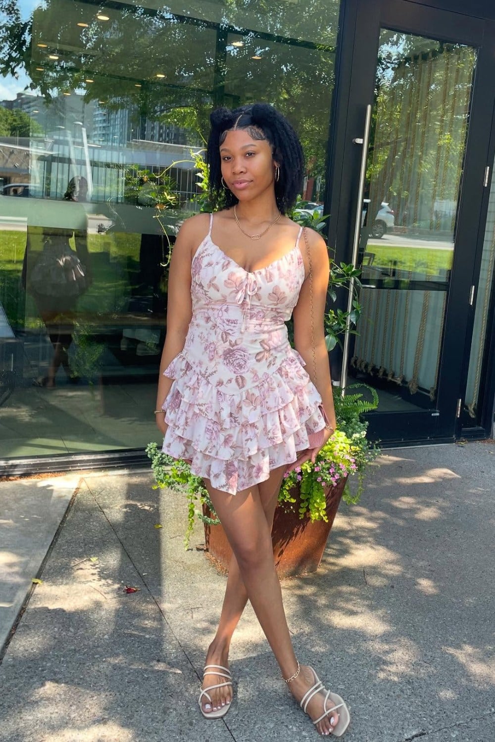 Floral Mini Dress and Strappy Sandals