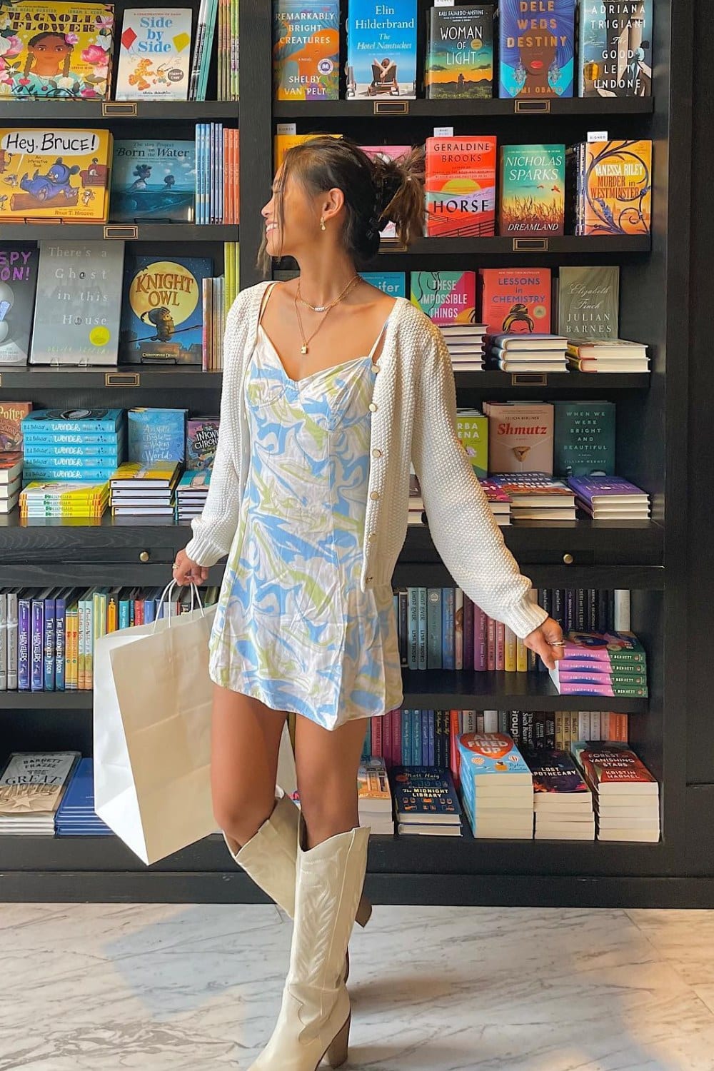 Floral Mini Dress with Knit Cardigan