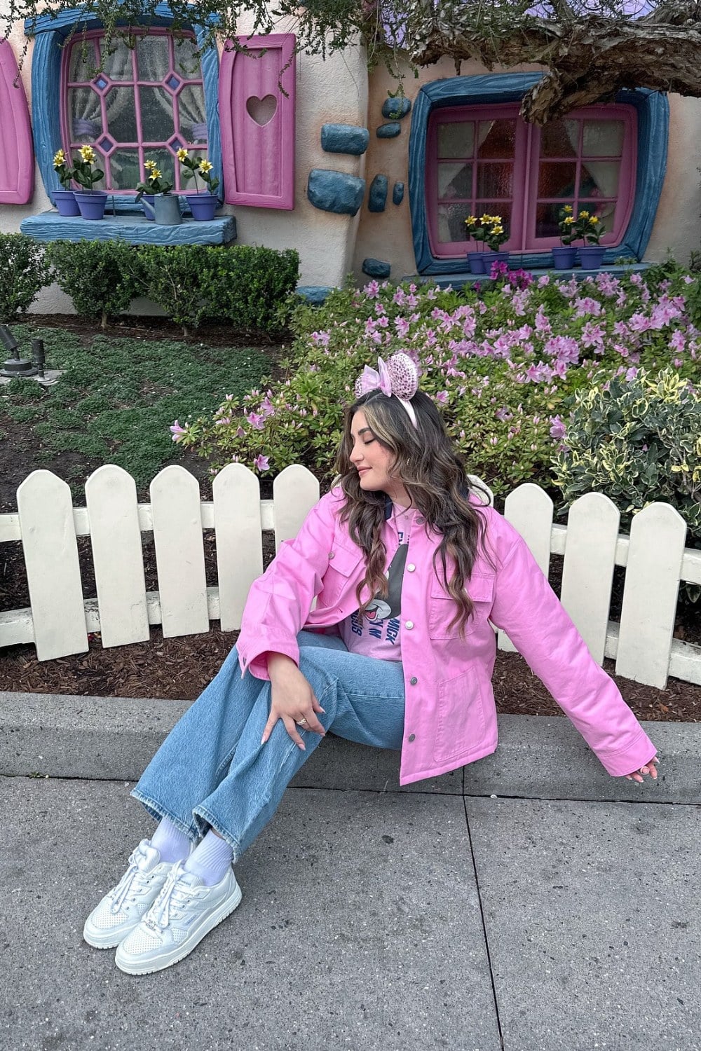 Pink Denim Jacket and Light Wash Jeans