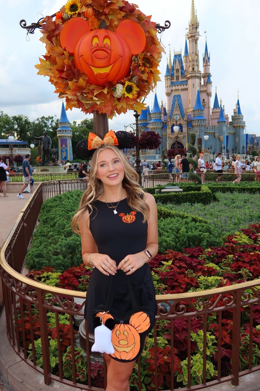 Black Sleeveless Dress and Orange Bow Minnie Ears