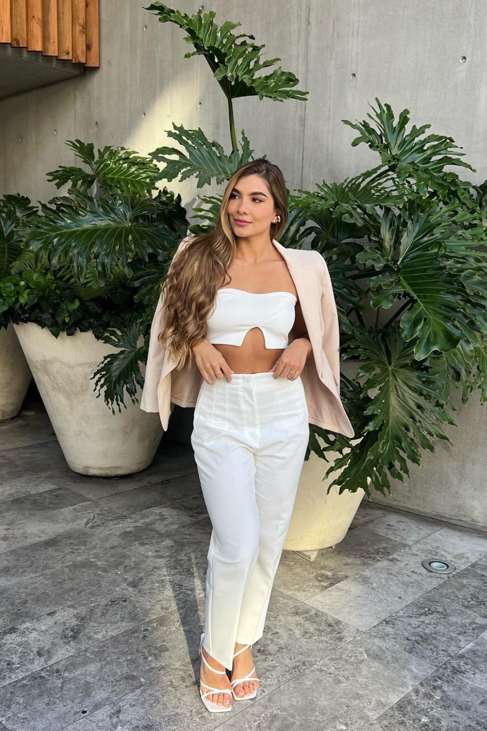 White Crop Top and Trousers