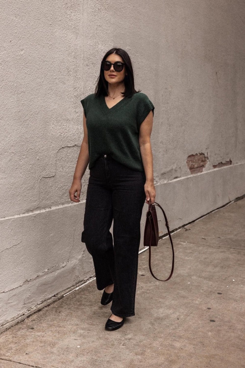 V-Neck Sweater Vest and Wide-Leg Trousers