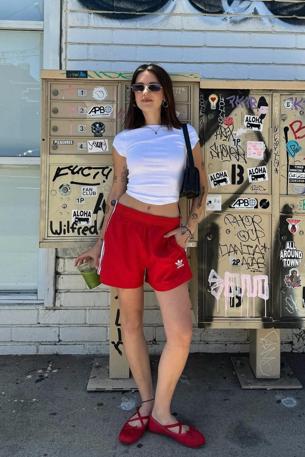 White Cropped T-Shirt and Athletic Shorts