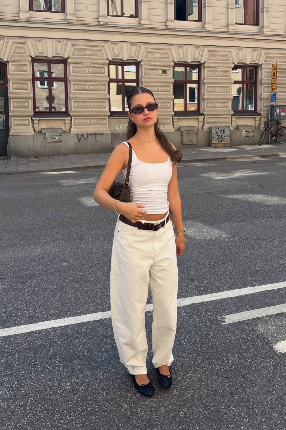 White Ribbed Tank and Wide-Leg Trousers