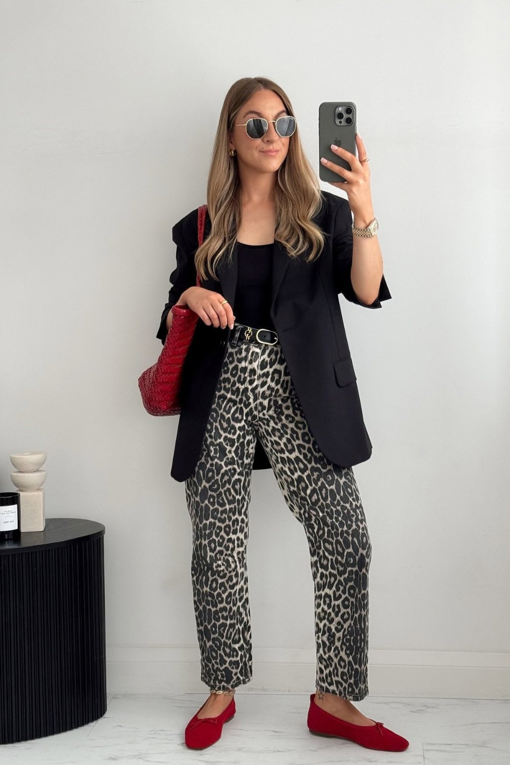 Black Blazer and Leopard Print Pants