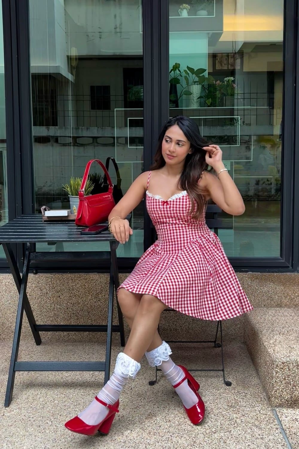 Gingham Mini Dress and Mary Janes