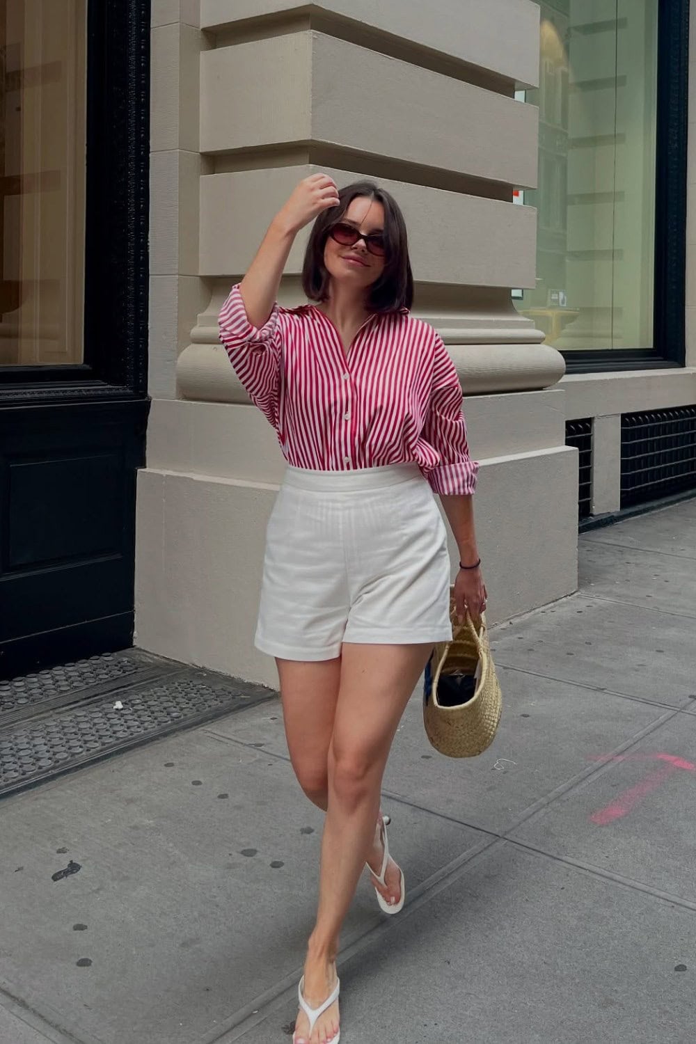 Red Striped Shirt and White Shorts