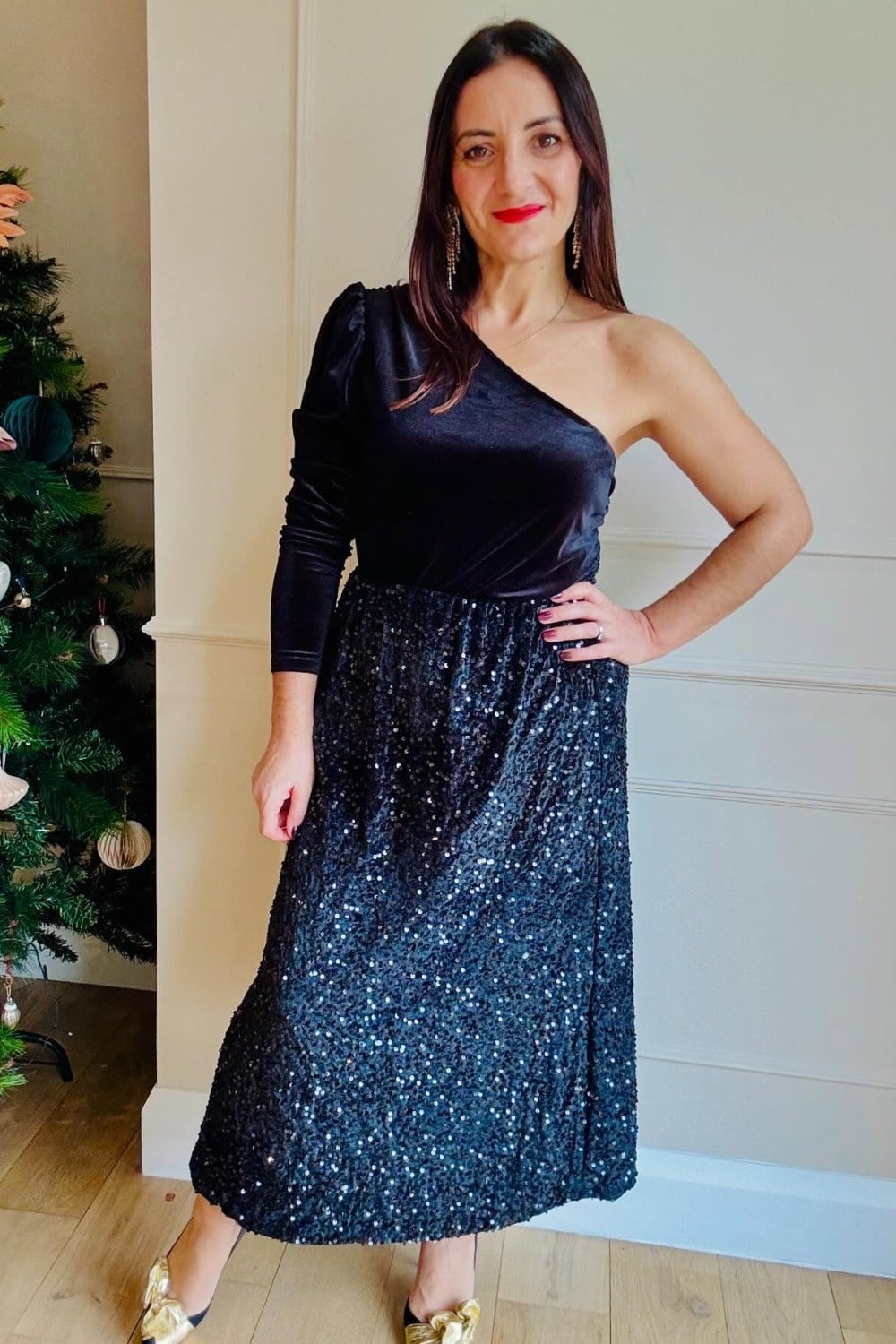 Navy Velvet Top and Navy Sequin Maxi
