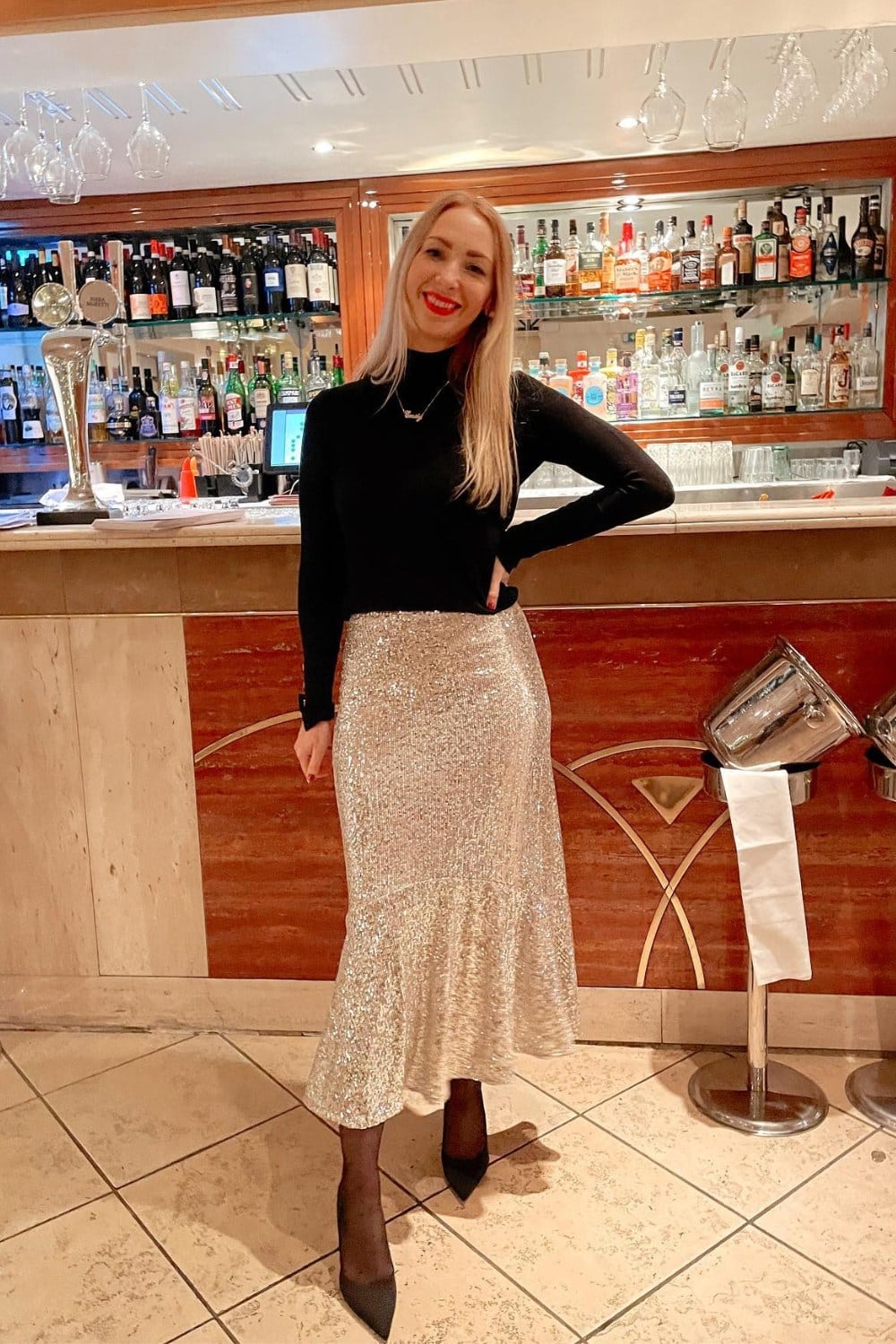Black Turtleneck and Gold Midi