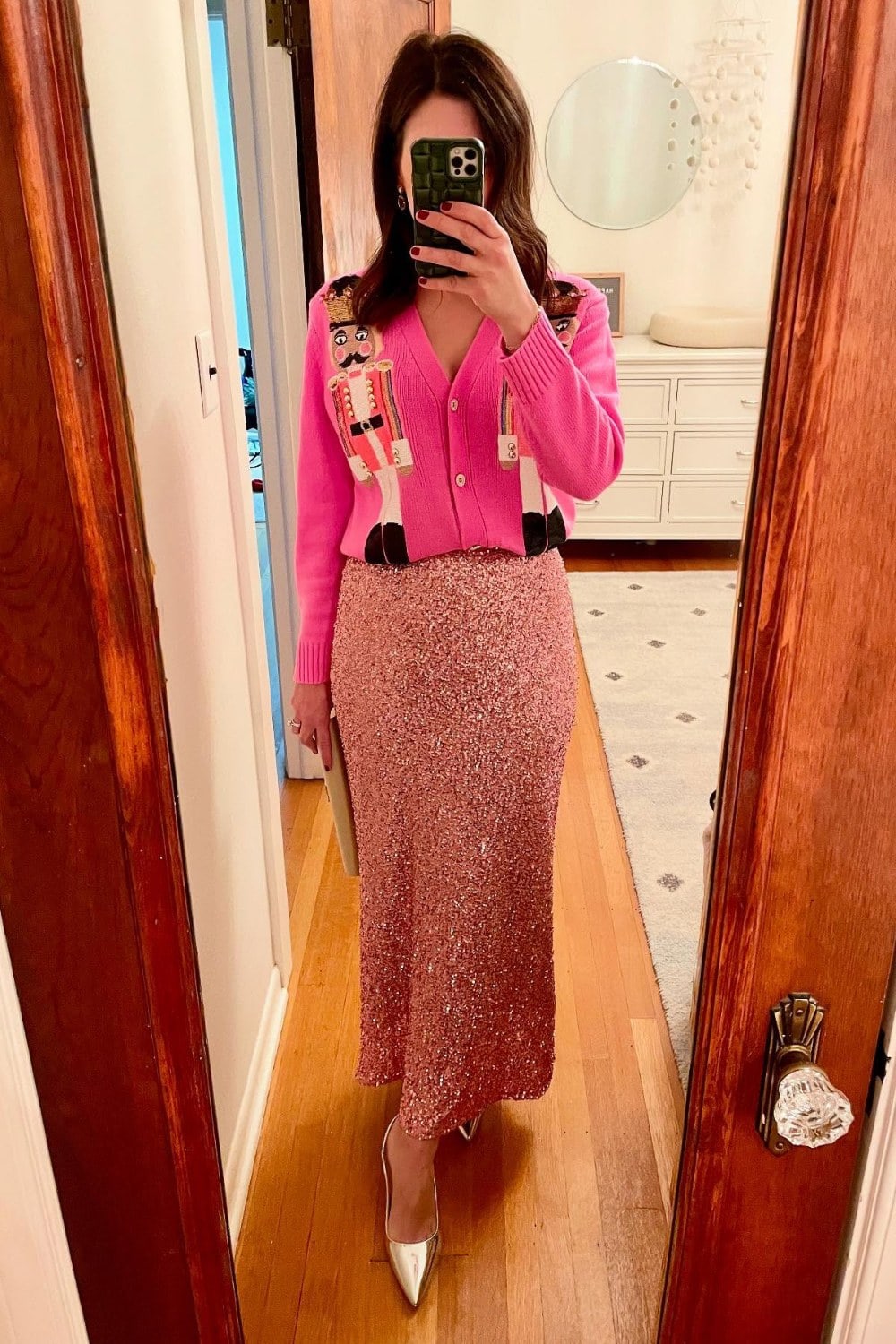 Hot Pink Cardigan and Rose Gold Maxi