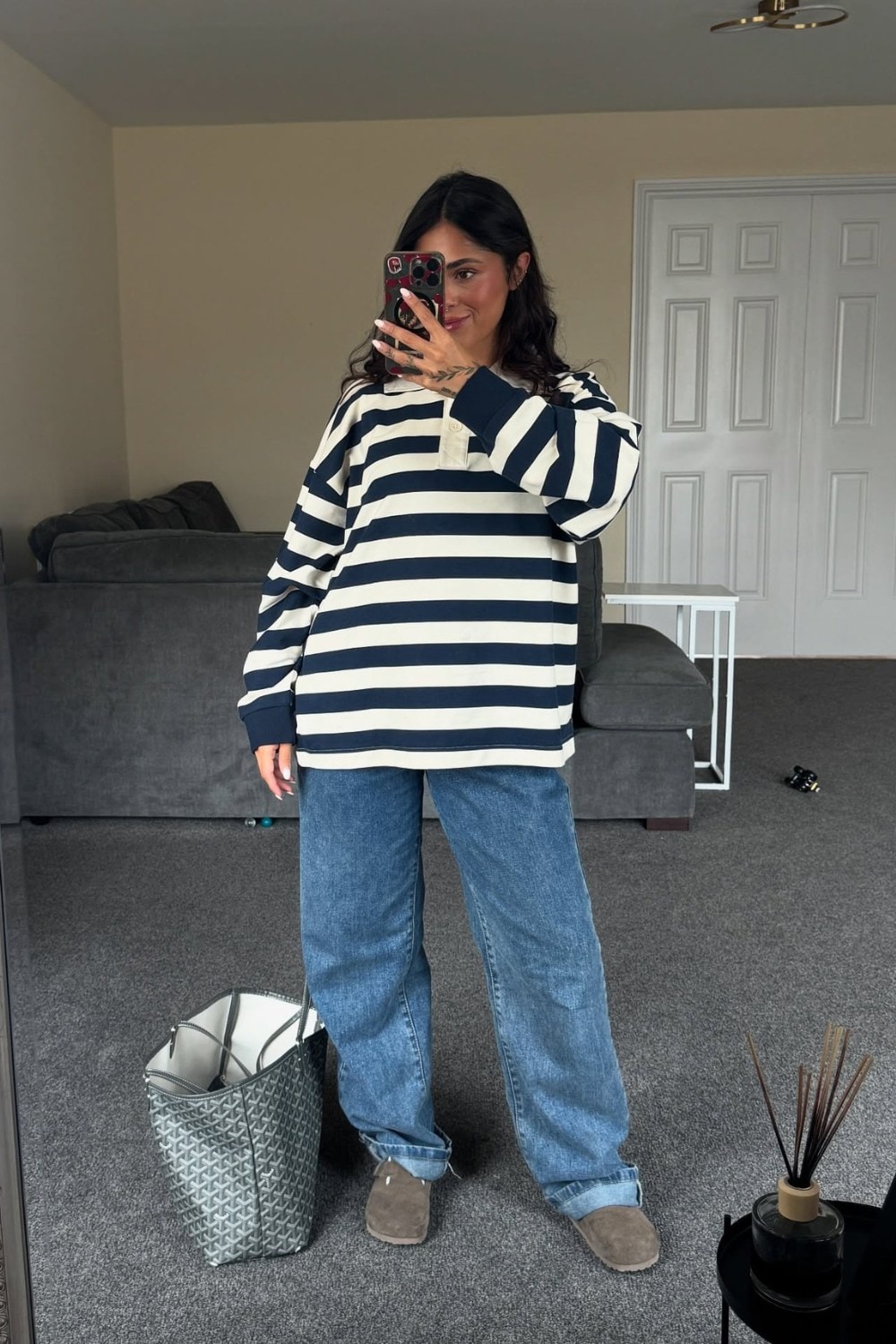Striped Sweater and Wide-Leg Jeans