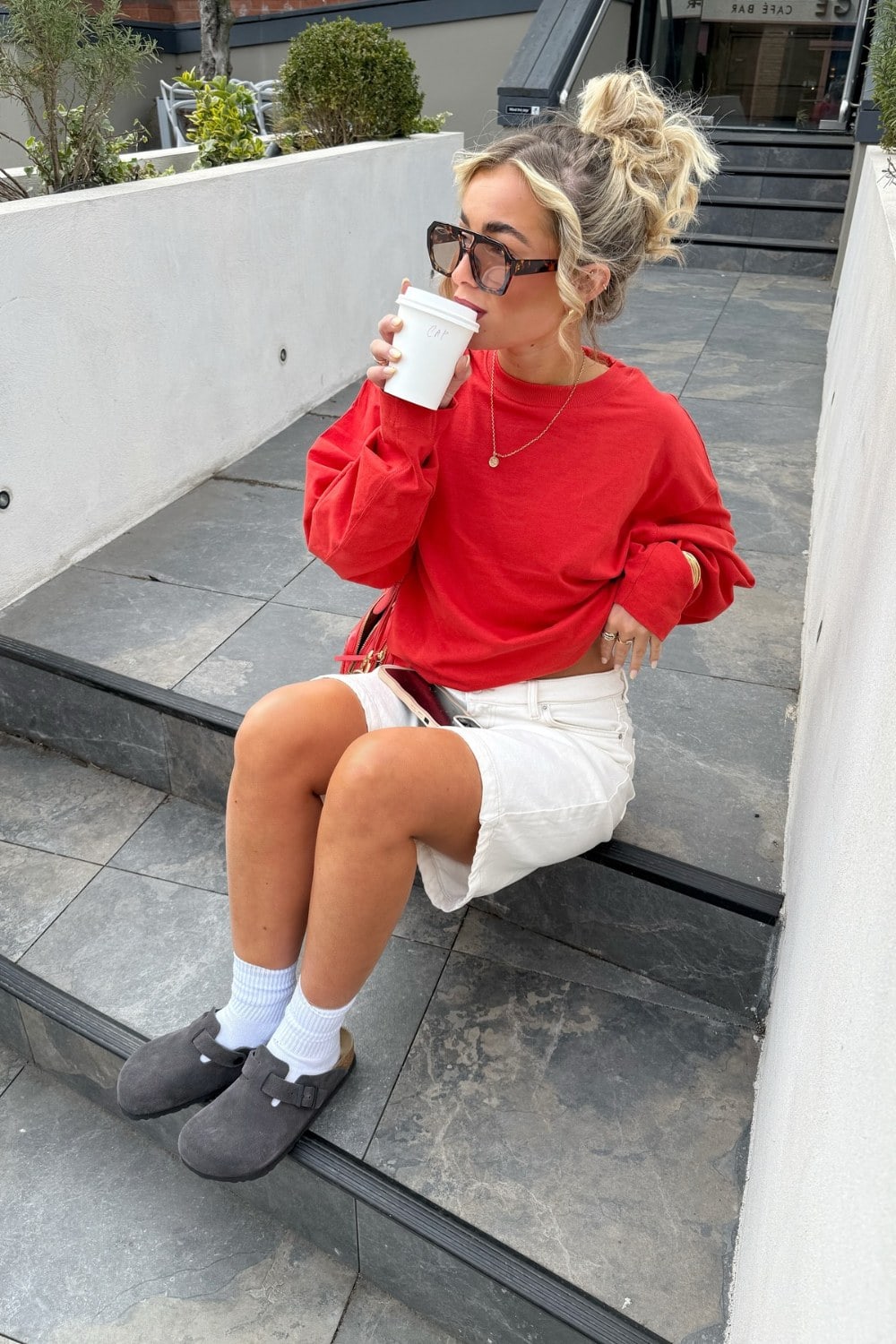 Sweatshirt and Denim Shorts