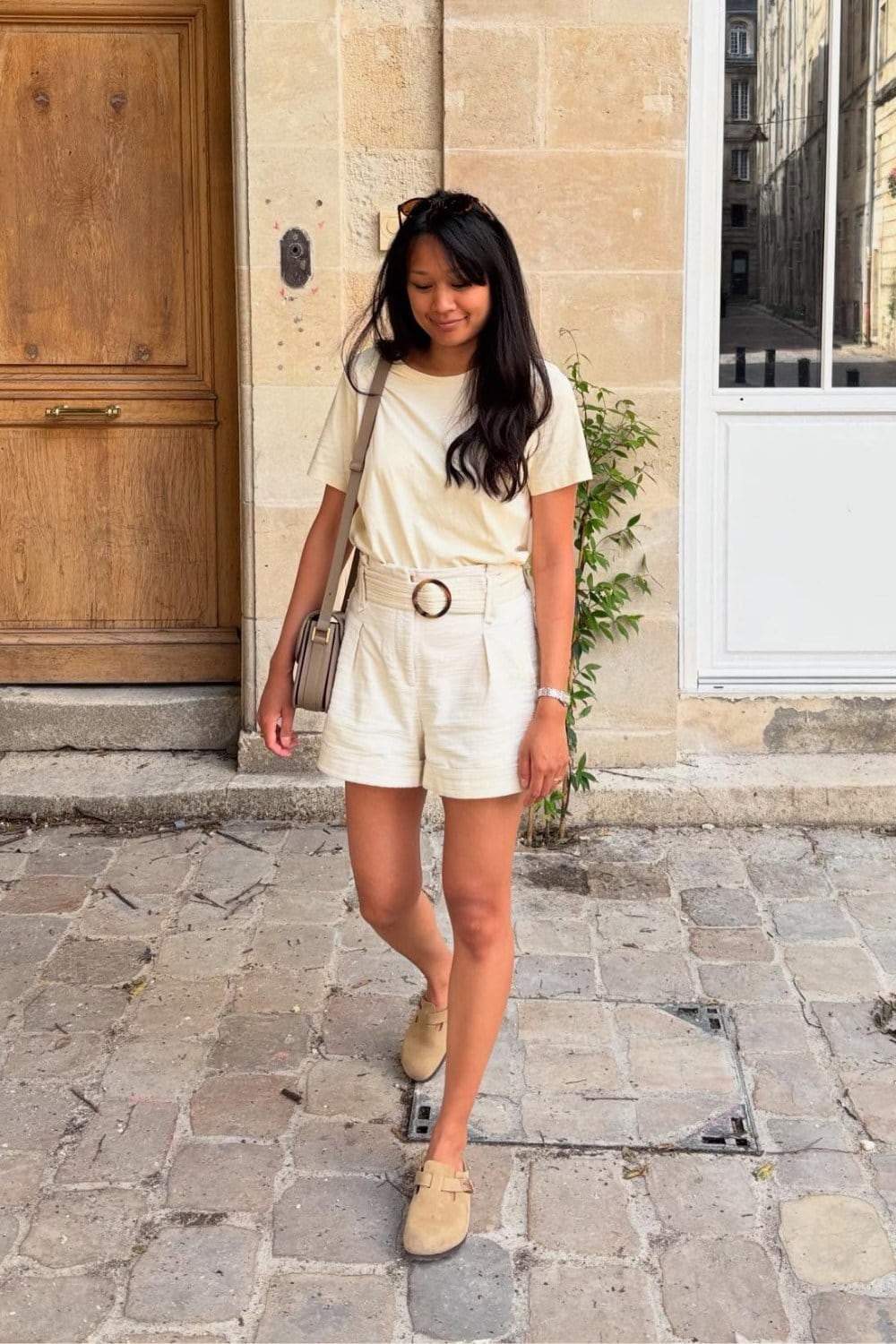 Cream T-Shirt and White Shorts