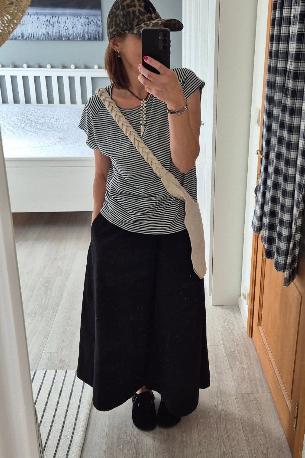 Striped T-Shirt and Black Maxi Skirt