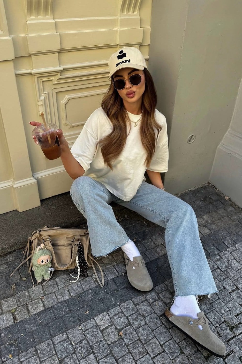 White T-Shirt and Wide-Leg Jeans