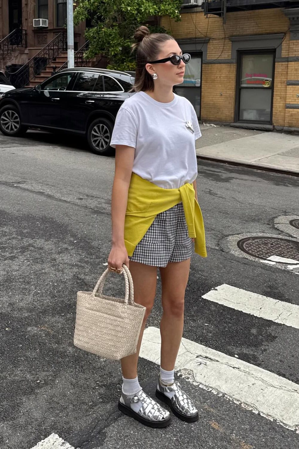 T-Shirt and Sweater Tied Around Waist