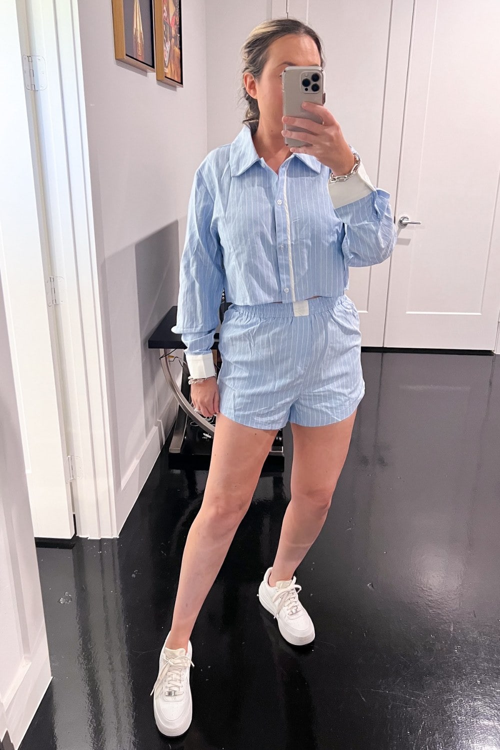 Light Blue Striped Shirt and Matching Shorts