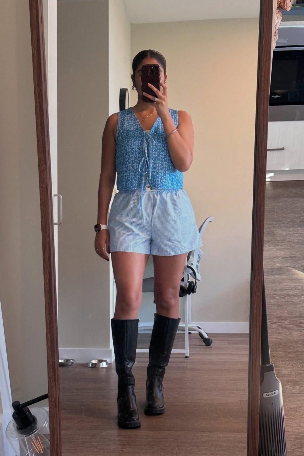 Floral Sleeveless Top and Knee-High Boots