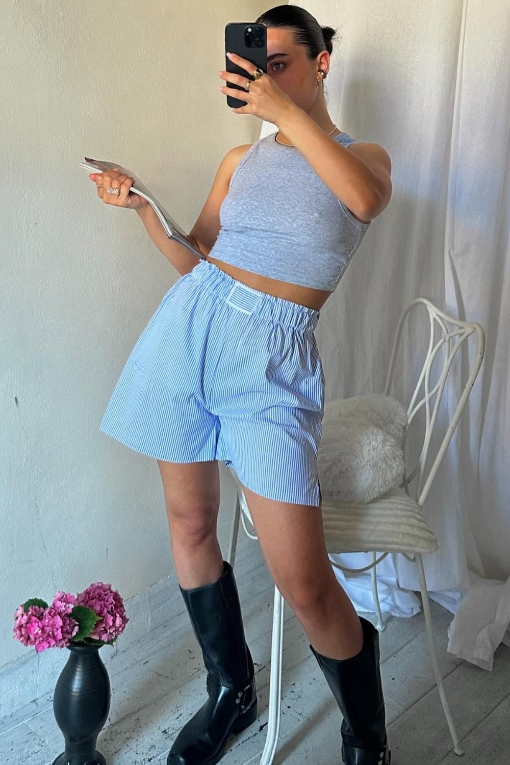Crop Tank Top and Knee-High Boots