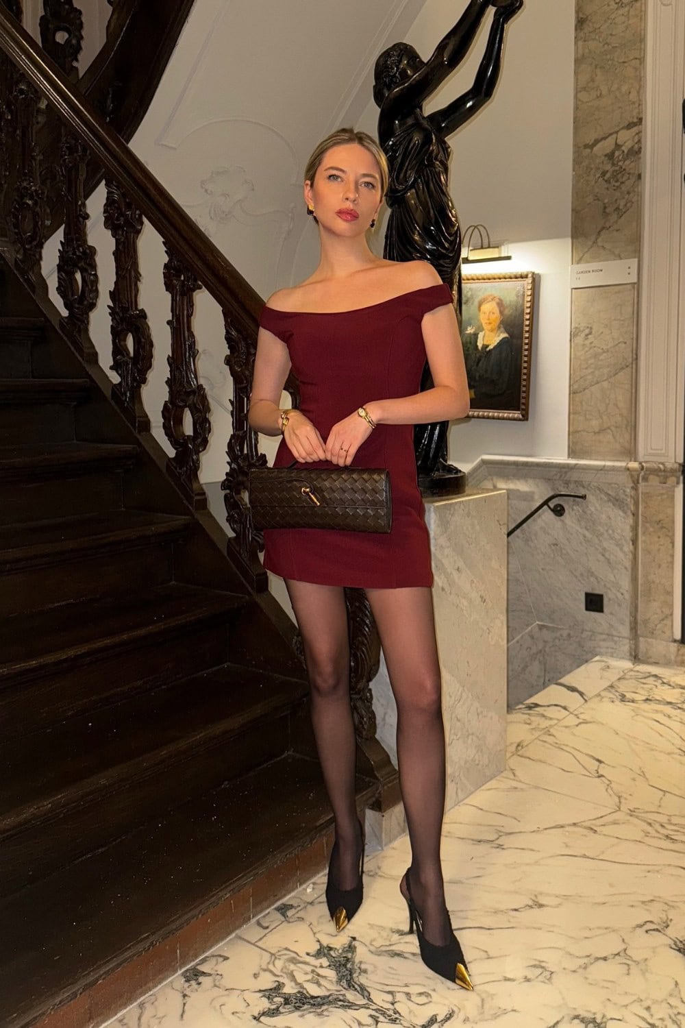 Burgundy Off-Shoulder Mini Dress