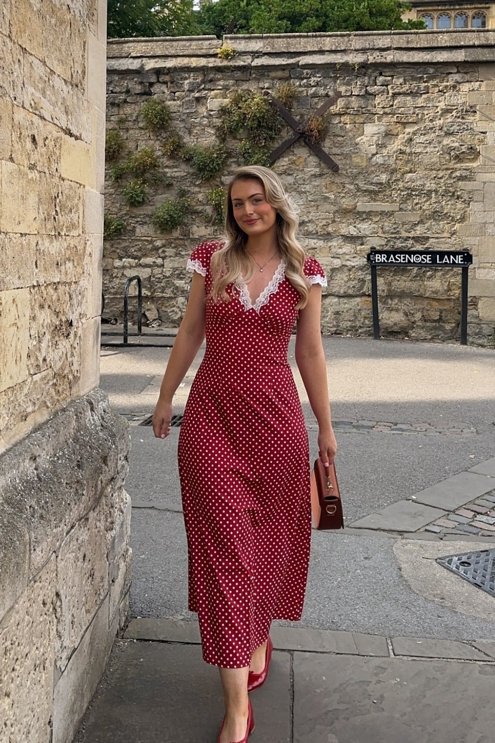 Red Polka Dot Midi Dress