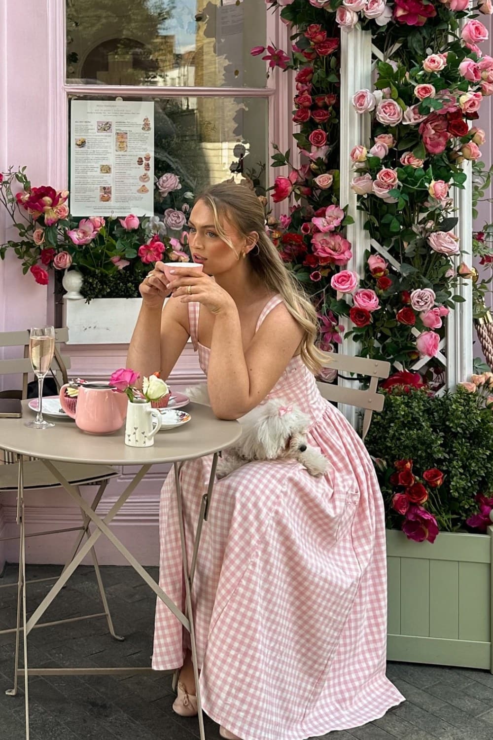 Pink Gingham Midi Dress